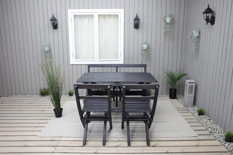 Larios Matgrupp Utomhus 76 cm + 2 Matstolar Utomhus + Bänk Utomhus - Svart - Utemöbler - Utegrupp - Matgrupper utomhus