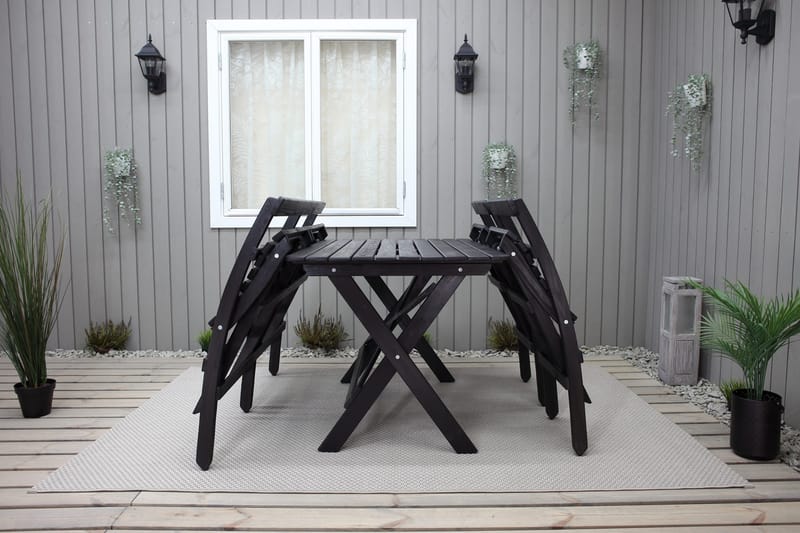 Larios Matgrupp Utomhus 76 cm + 2 Matstolar Utomhus + Bänk Utomhus - Svart - Utemöbler - Utegrupp - Matgrupper utomhus