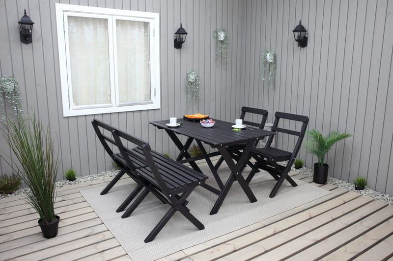 Larios Matgrupp Utomhus 76 cm + 2 Matstolar Utomhus + Bänk Utomhus - Svart - Utemöbler - Utegrupp - Matgrupper utomhus