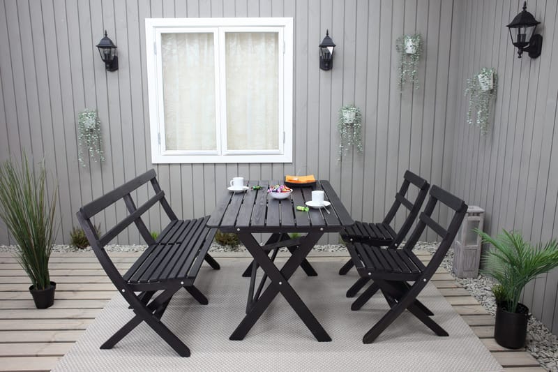 Larios Matgrupp Utomhus 76 cm + 2 Matstolar Utomhus + Bänk Utomhus - Svart - Utemöbler - Utegrupp - Matgrupper utomhus