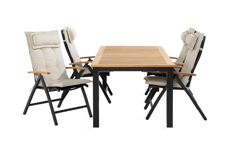 LAS VEGAS Bord 152-210 + 4 Stolar Svart/Teak m Dyna Vit