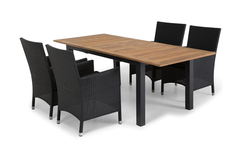 LAS VEGAS Bord 152-210 Svart/Teak + 4 Thor Fåtölj Svart - Utemöbler - Utegrupp - Matgrupper utomhus