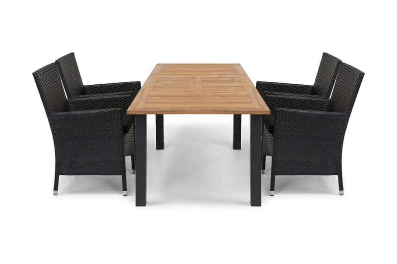 LAS VEGAS Bord 152-210 Svart/Teak + 4 Thor Fåtölj Svart - Utemöbler - Utegrupp - Matgrupper utomhus