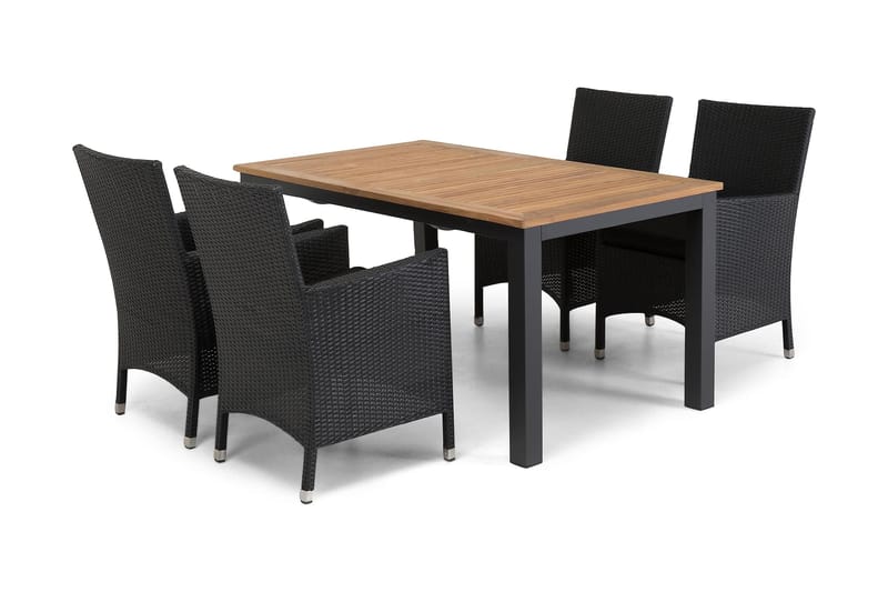 LAS VEGAS Bord 152-210 Svart/Teak + 4 Thor Fåtölj Svart - Utemöbler - Utegrupp - Matgrupper utomhus