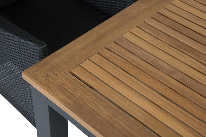 LAS VEGAS Bord 152-210 Svart/Teak + 4 Thor Fåtölj Svart - Utemöbler - Utegrupp - Matgrupper utomhus