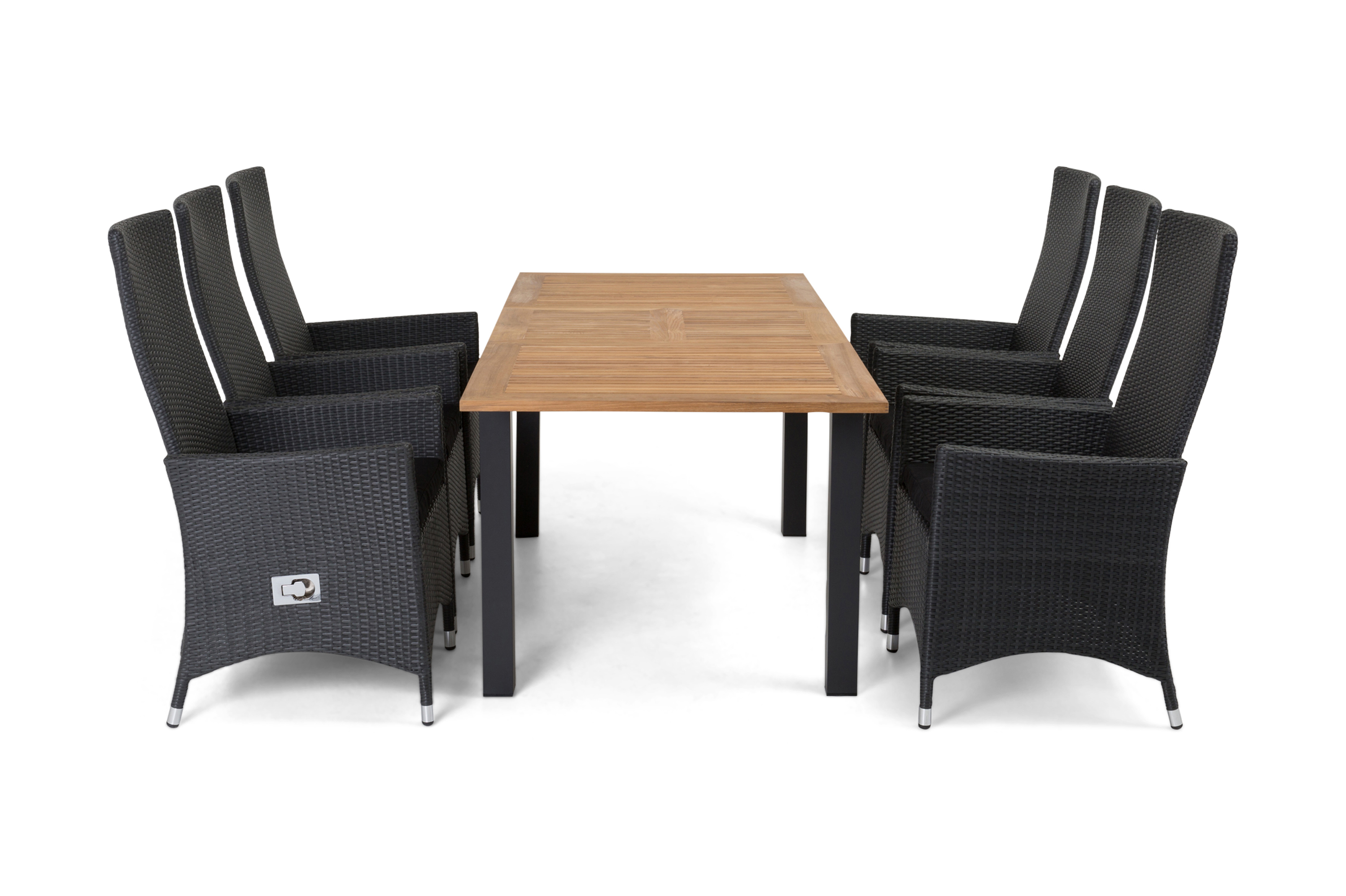 las vegas bord 152-210 svart/teak + 6 jenny fåtölj svart -