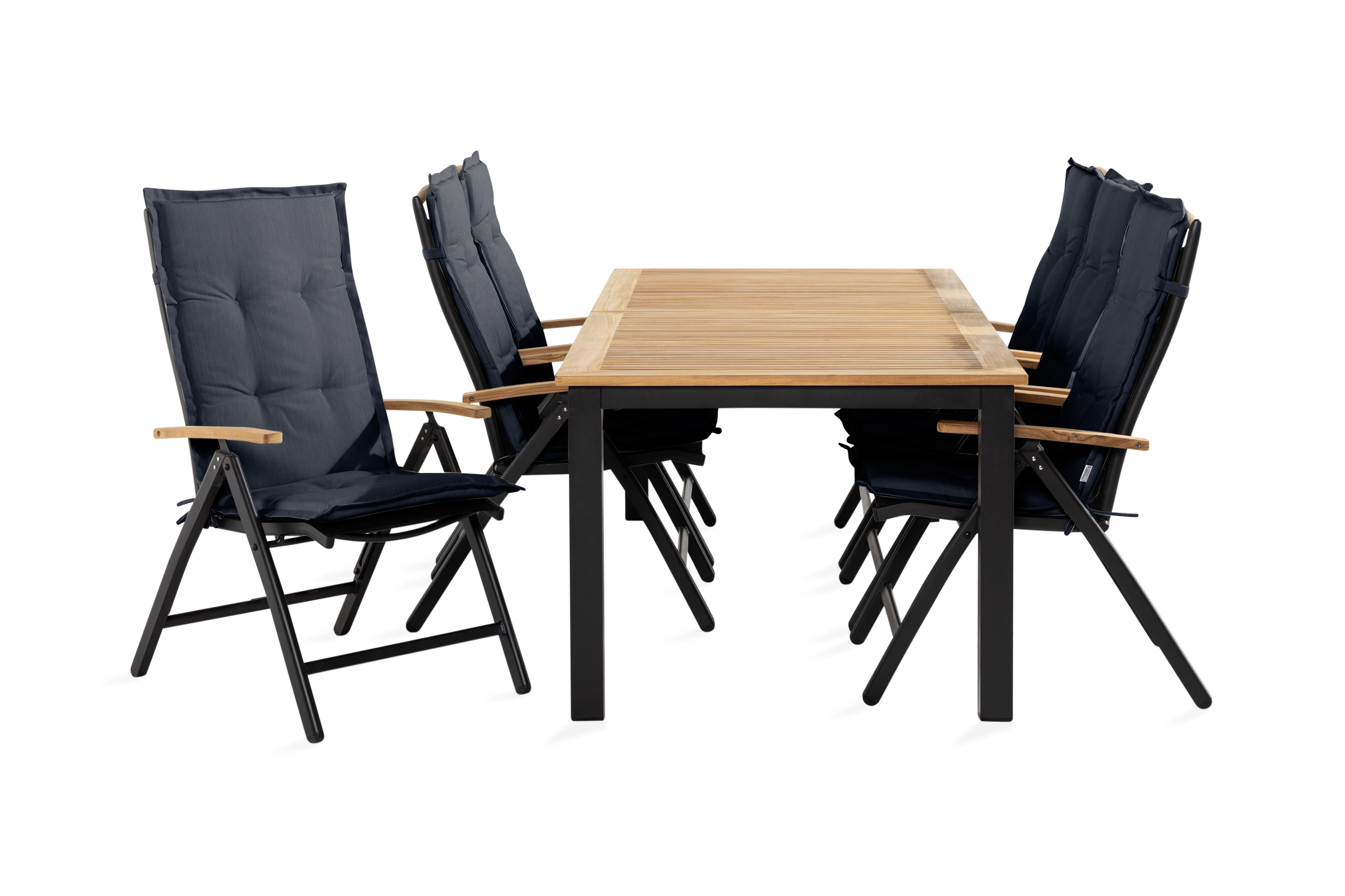 las vegas bord 152-210 svart/teak + 6 stol lyx m dyna grå -