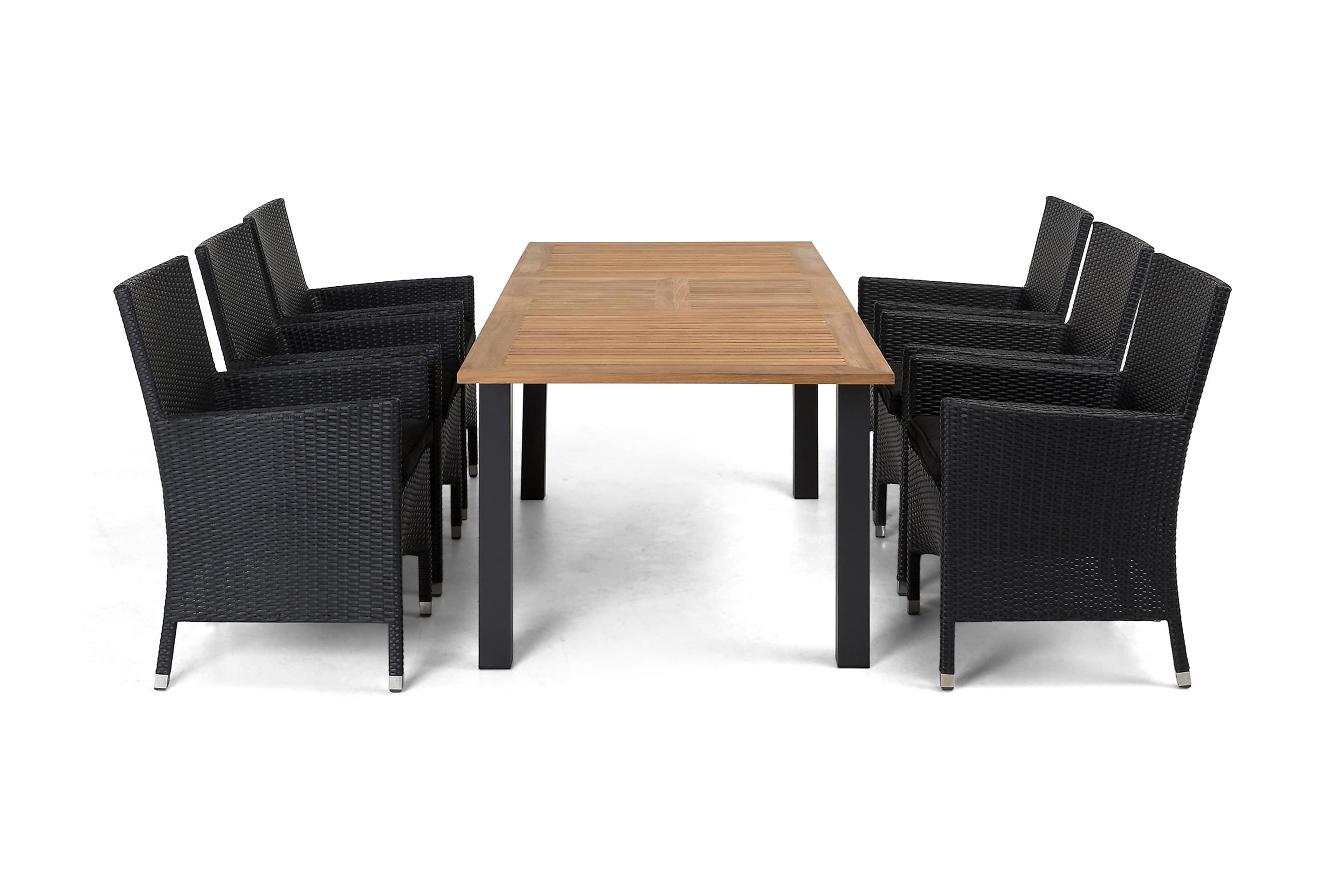 las vegas bord 152-210 svart/teak + 6 thor fåtölj svart -