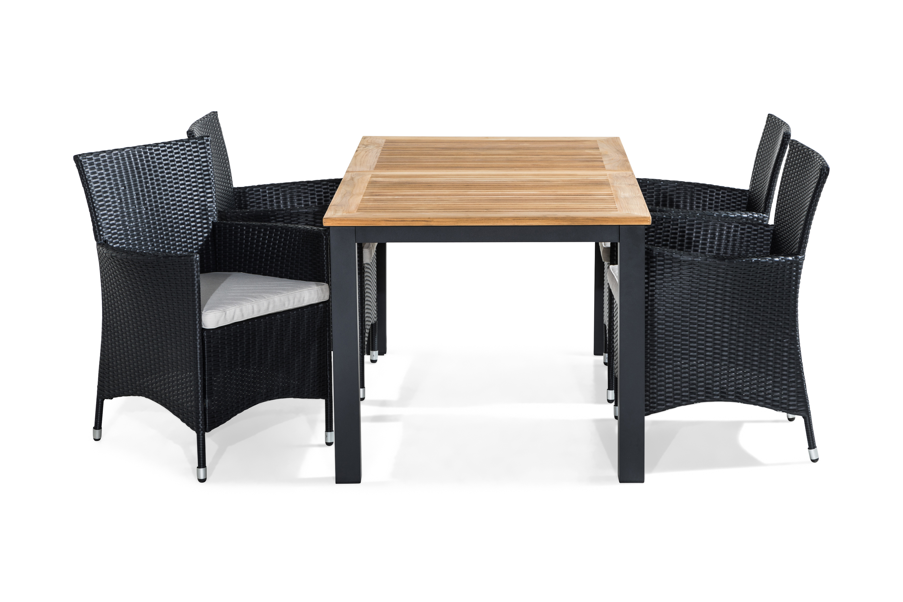 las vegas bord 152-210 teak + 4 thor fåtölj svart m dyna grå -