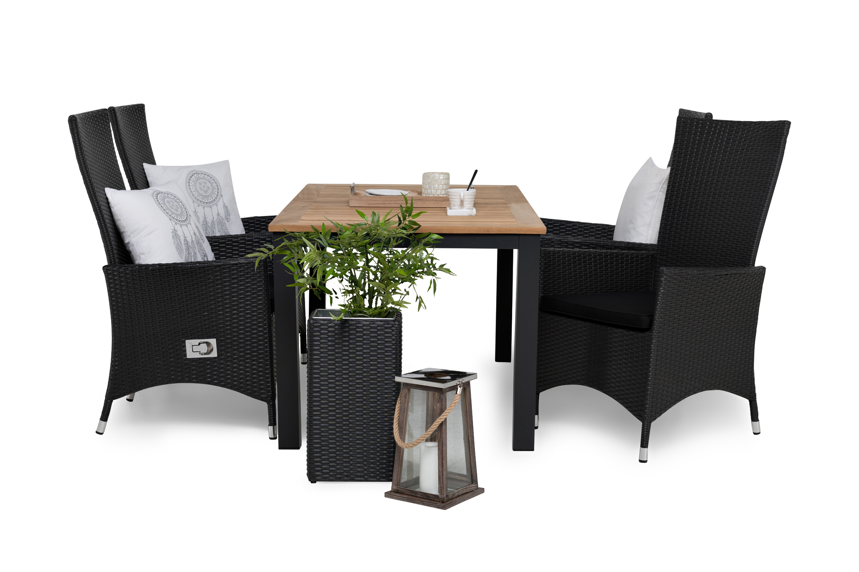 las vegas bord 152-210 teak+4 jenny fåtölj svart+dyna svart -