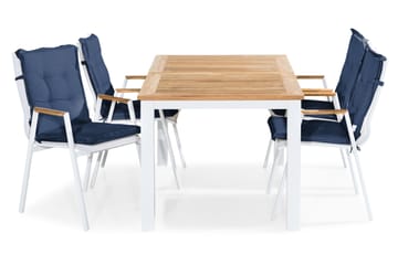 LAS VEGAS Bord 152-210x90 + 4 Stolar Teak m Dyna Blå