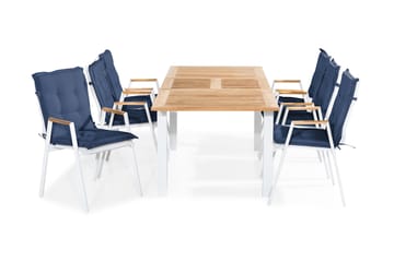 LAS VEGAS Bord 152-210x90 + 6 Stolar Teak m Dyna Blå
