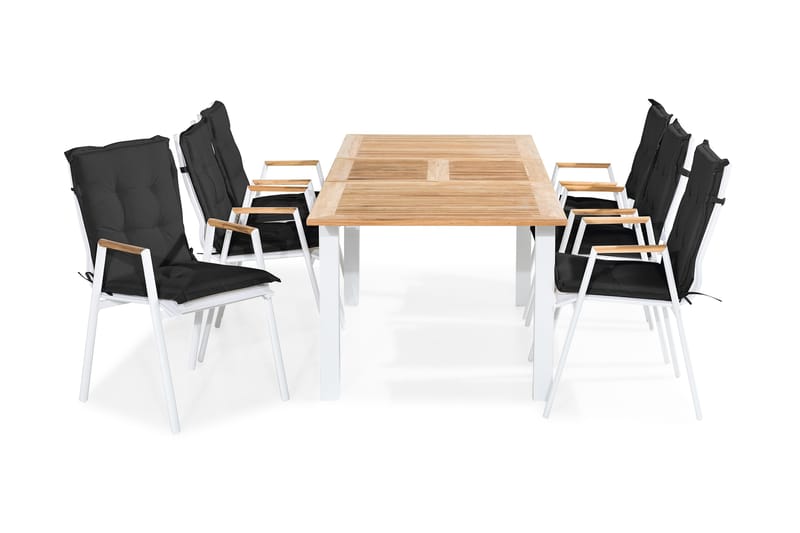 LAS VEGAS Bord 152-210x90 + 6 Stolar Teak m Dyna Svart