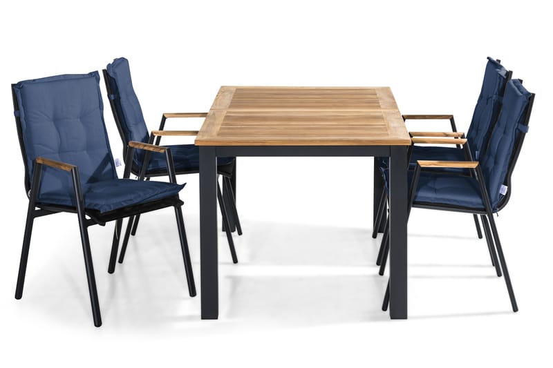 LAS VEGAS Bord 152-210x90 Svart + 4 Stolar Teak m Dyna Blå - Utemöbler - Utegrupp - Matgrupper utomhus
