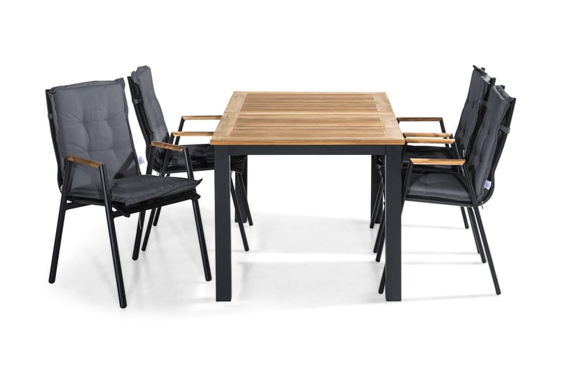 LAS VEGAS Bord 152-210x90 Svart + 4 Stolar Teak m Dyna Grå - Utemöbler - Utegrupp - Matgrupper utomhus