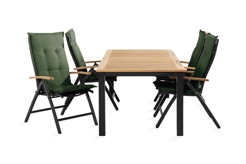 LAS VEGAS Bord 152-210x90 Svart + 4 Stolar Teak m Dyna Grön - Utemöbler - Utegrupp - Matgrupper utomhus
