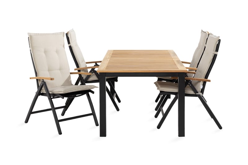 LAS VEGAS Bord 152-210x90 Svart + 4 Stolar Teak m Dyna Vit