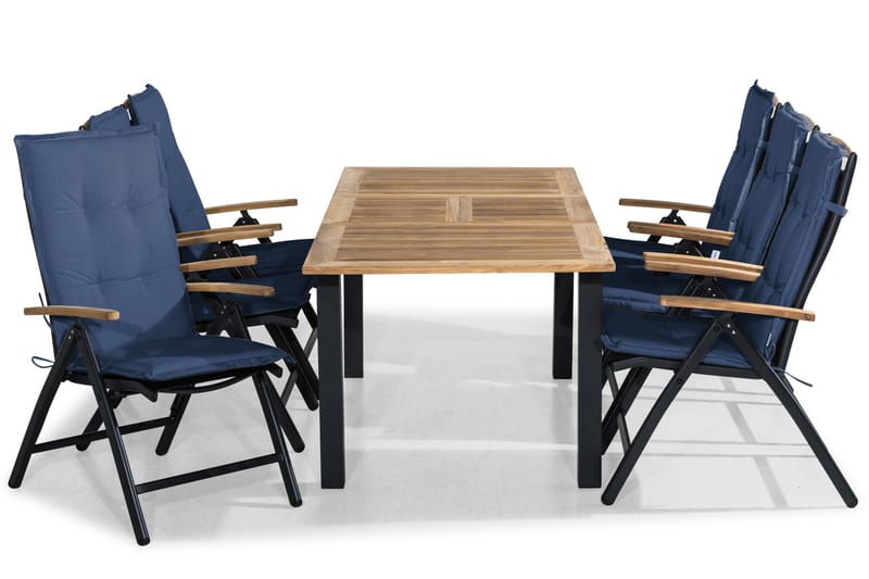 LAS VEGAS Bord 152-210x90 Svart + 6 Stolar Teak m Dyna Blå - Utemöbler - Utegrupp - Matgrupper utomhus