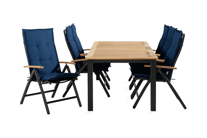 LAS VEGAS Bord 152-210x90 Svart + 6 Stolar Teak m Dyna Blå - Utemöbler - Utegrupp - Matgrupper utomhus