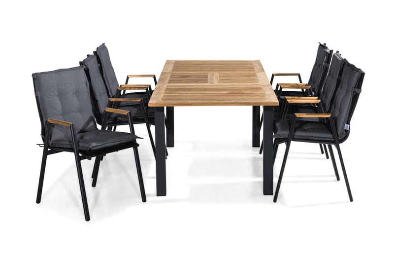 LAS VEGAS Bord 152-210x90 Svart + 6 Stolar Teak m Dyna Grå - Utemöbler - Utegrupp - Matgrupper utomhus
