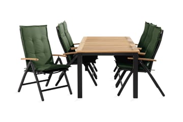 LAS VEGAS Bord 152-210x90 Svart + 6 Stolar Teak m Dyna Grön