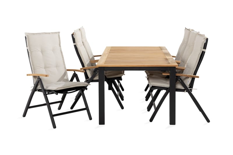 LAS VEGAS Bord 152-210x90 Svart + 6 Stolar Teak m Dyna Vit - Utemöbler - Utegrupp - Matgrupper utomhus