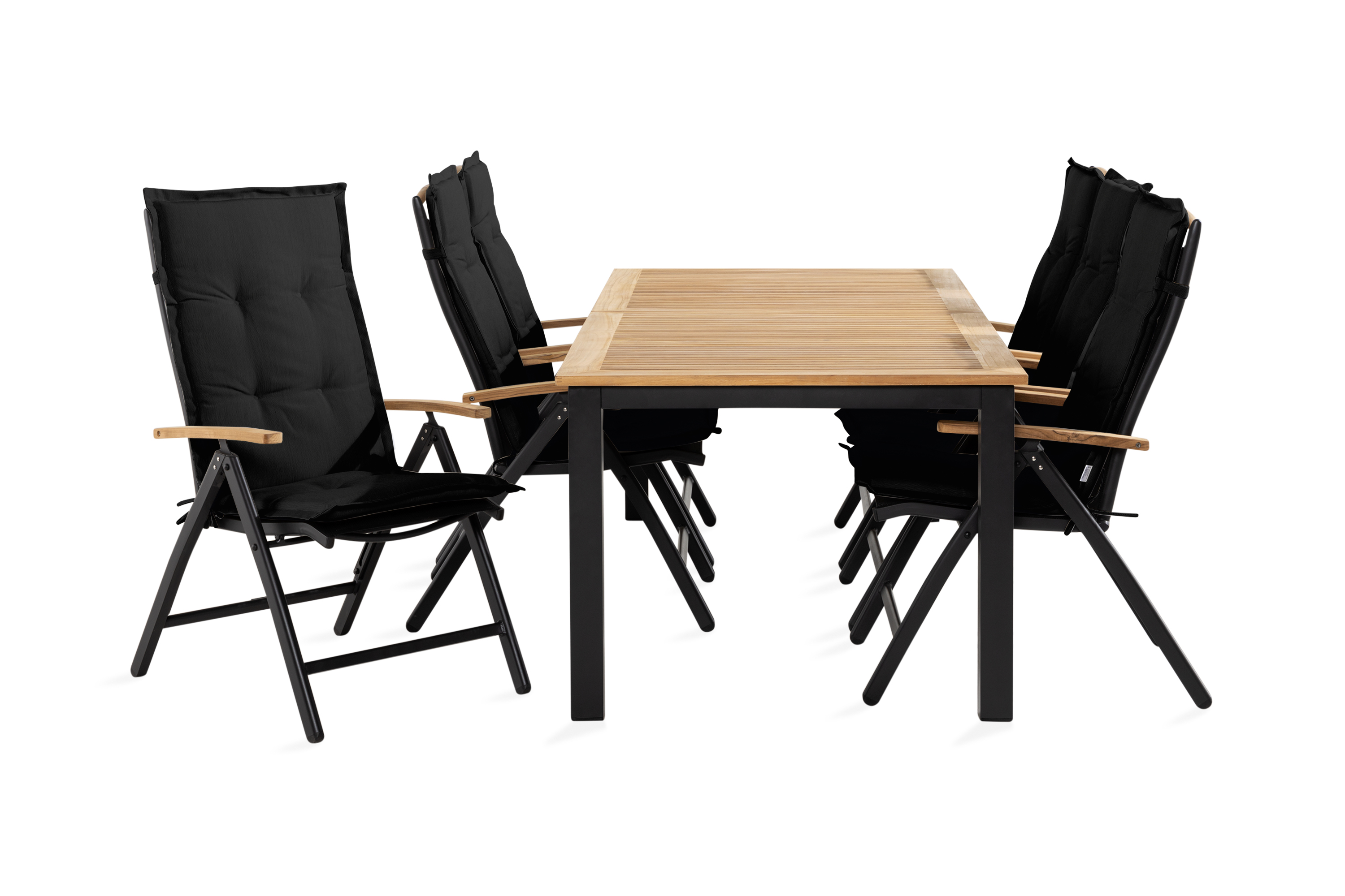 las vegas bord 152-210x90 svart + 6 stolar teak m dyna -