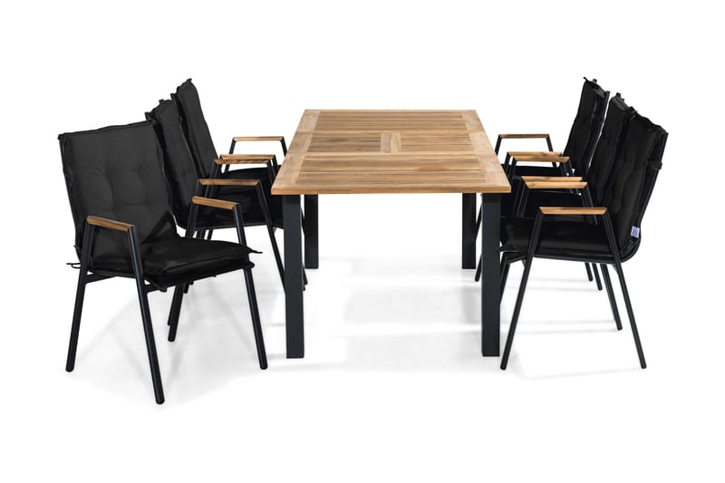 LAS VEGAS Bord 152-210x90 Svart + 6 Stolar Teak m Dyna - Utemöbler - Utegrupp - Matgrupper utomhus