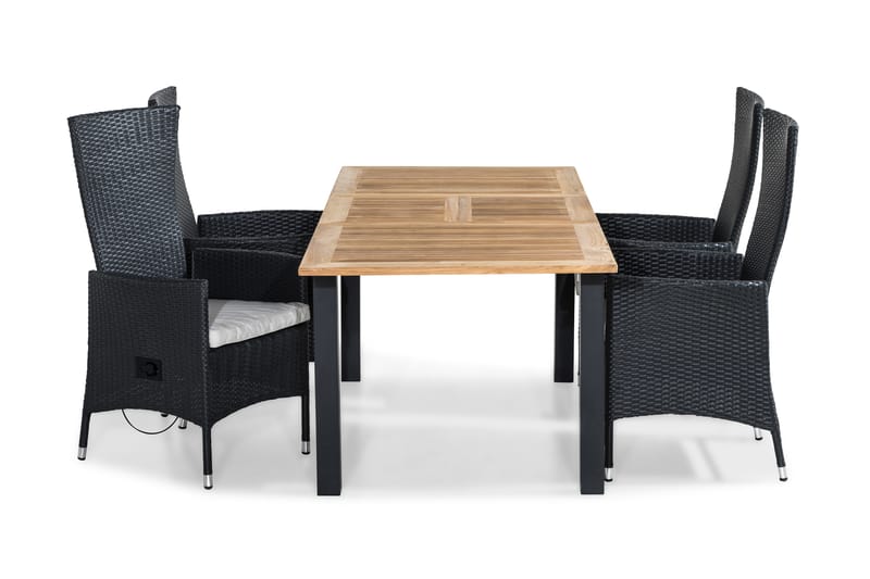 LAS VEGAS Bord 152-210x90 Svart+4 JENNY Fåtölj Teak Dyna Vit - Utemöbler - Utegrupp - Matgrupper utomhus