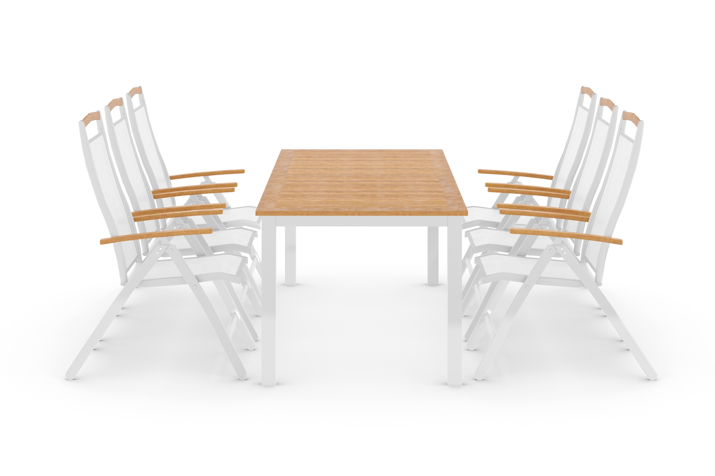 las vegas bord 220-280 + 6 positionsstolar lyx vit/teak -