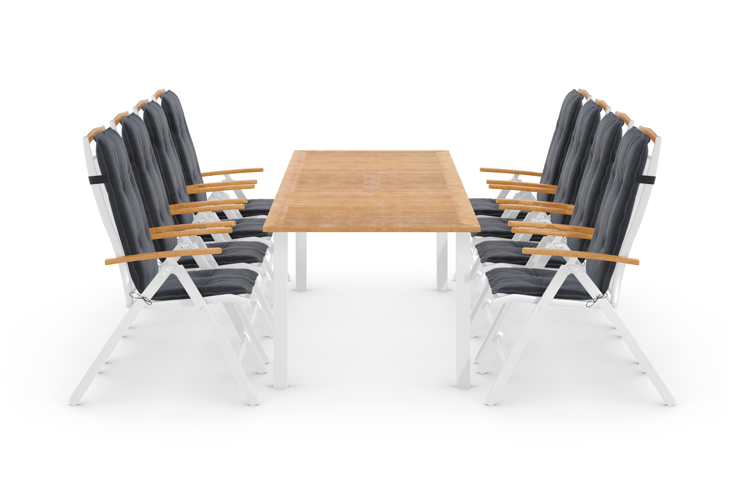 las vegas bord 220-280 + 8 stapelstolar vit/teak + dyna grå -