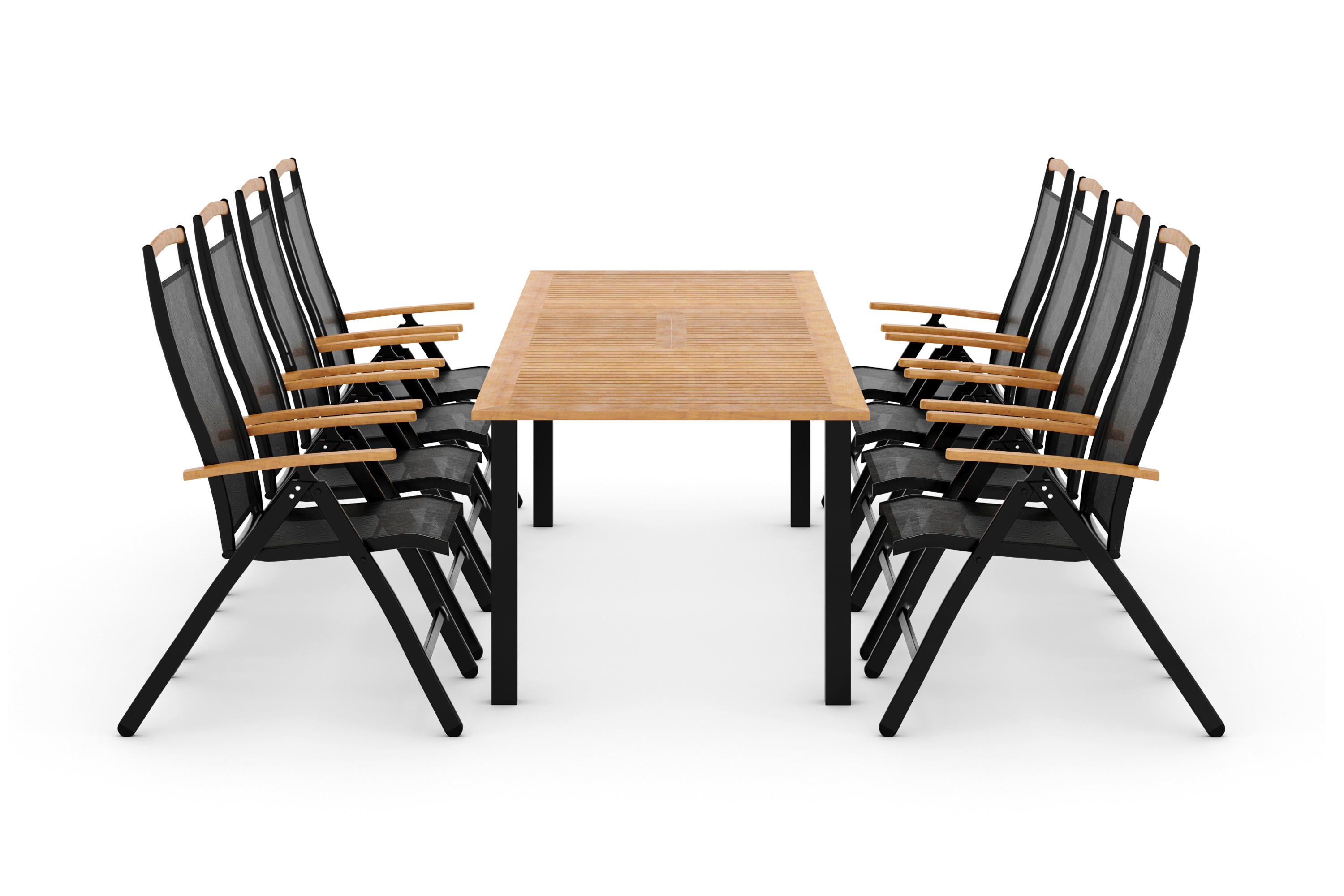 las vegas bord 220-280 + 8 positionsstolar svart/teak -