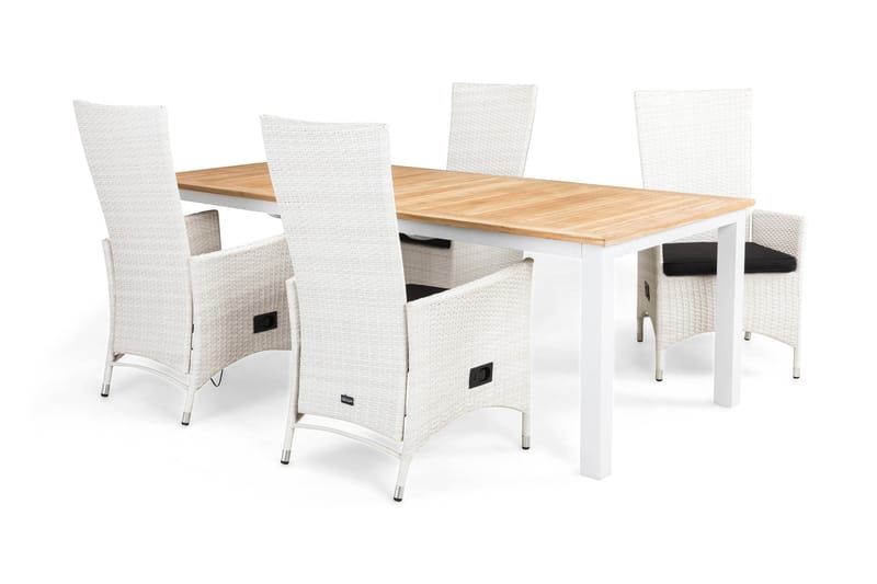 LAS VEGAS Bord 220-280 Vit/Teak+4 JENNY Fåtölj Vit+Dyna Svar - Utemöbler - Utegrupp - Matgrupper utomhus