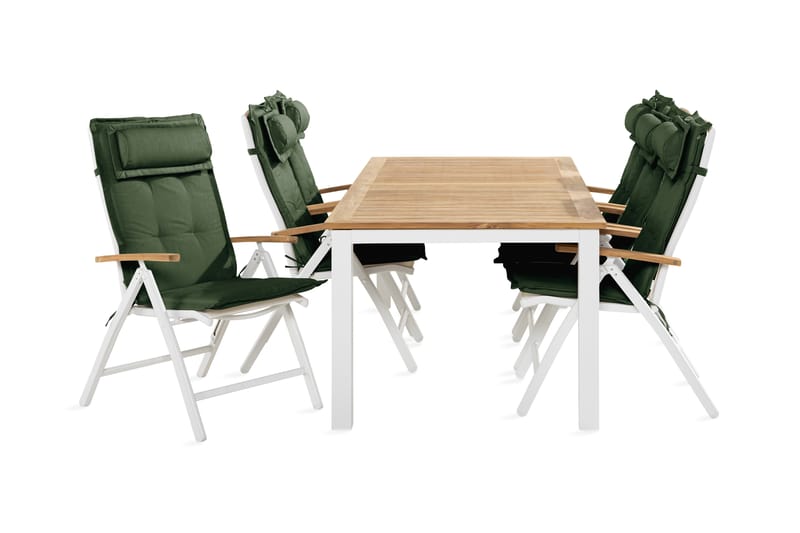 LAS VEGAS Bord 220-280 Vit/Teak+6 Stolar Vit/Teak Dyna Grön - Utemöbler - Utegrupp - Matgrupper utomhus