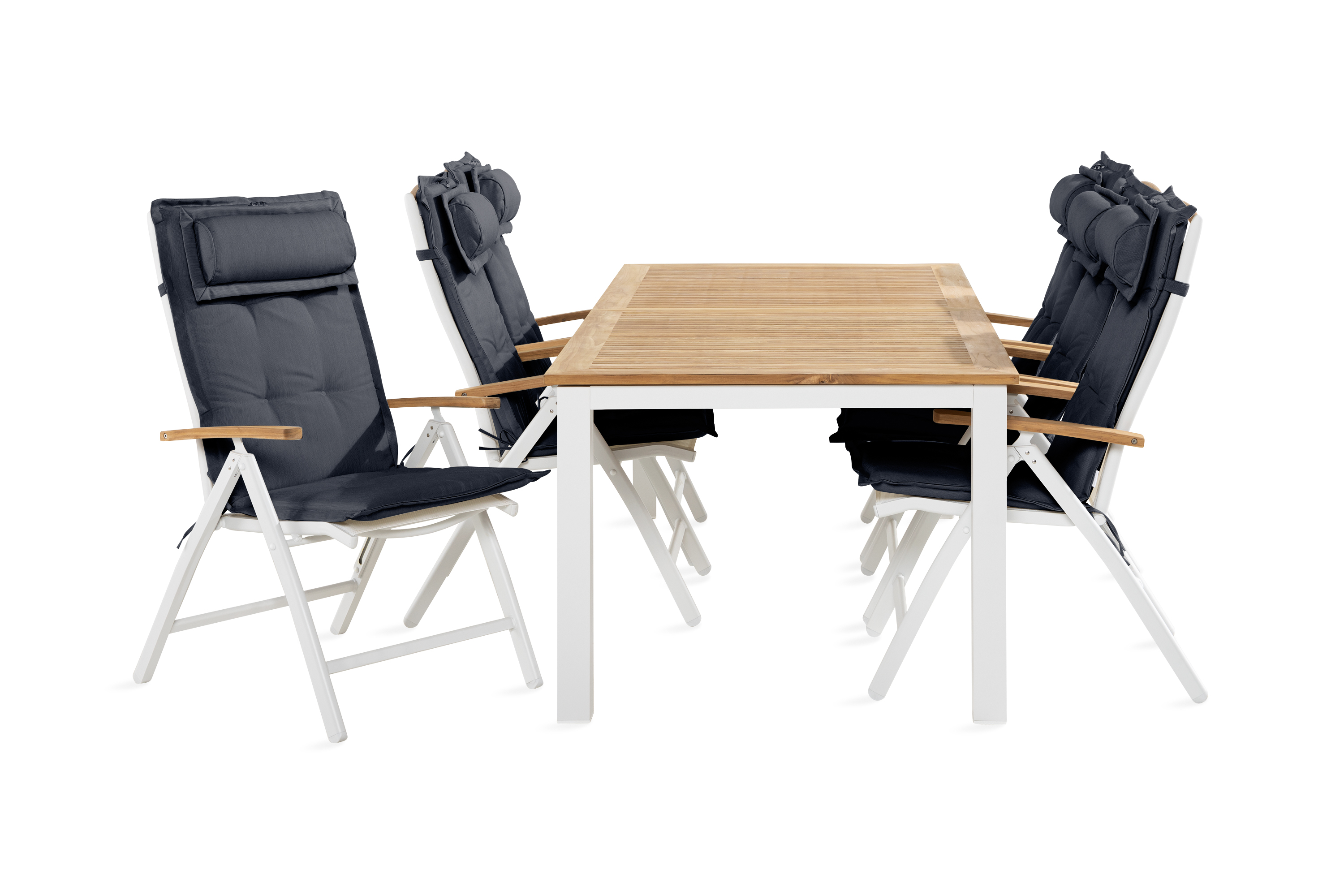 las vegas bord 220-280 vit/teak+6 stolar vit/teak m dyna grå -