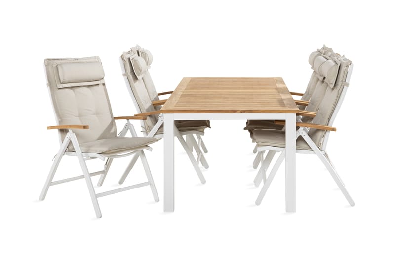 LAS VEGAS Bord 220-280 Vit/Teak+6 Stolar Vit/Teak m Dyna Vit - Utemöbler - Utegrupp - Matgrupper utomhus