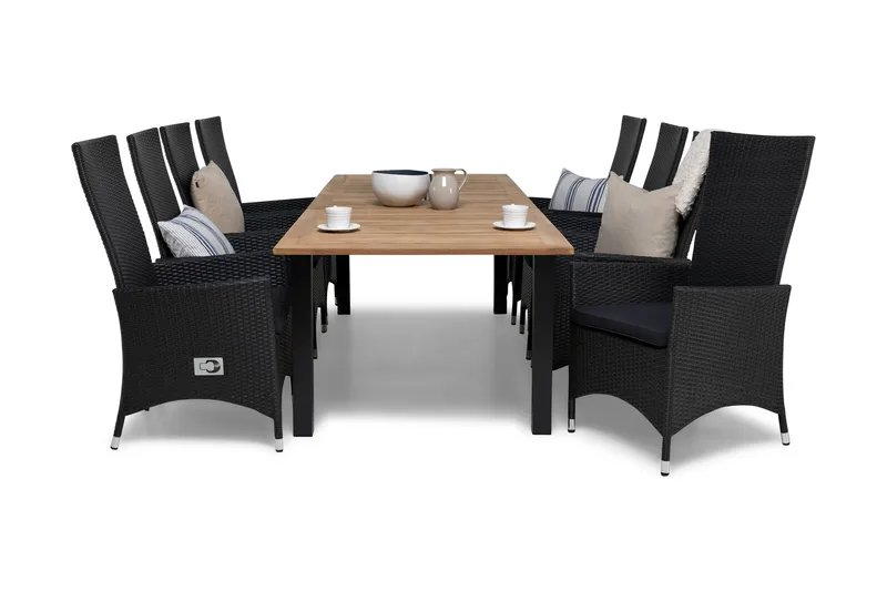 Las Vegas Matgrupp 220-280 + 8 Jenny Ställbar Fåtölj, Inkl Dyna Teak/Svart/Grå