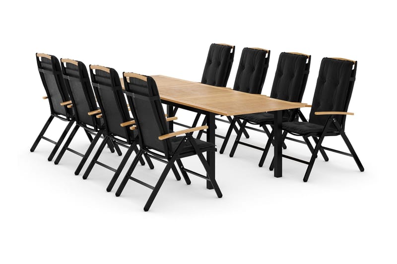 Las Vegas Matgrupp 220-280x100+ 8 Stolar m Dyna - Svart/Teak - Utemöbler - Utegrupp - Matgrupper utomhus