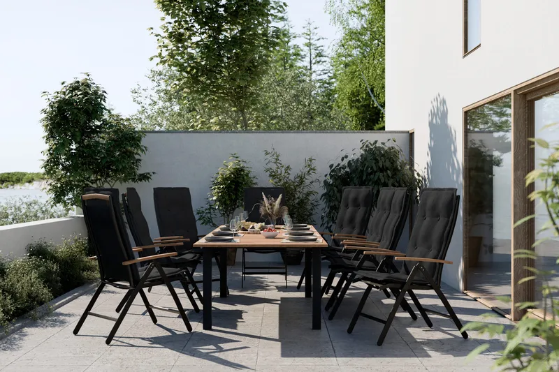 Las Vegas Matgrupp 220-280x100+ 8 Stolar m Dyna - Svart/Teak - Utemöbler - Utegrupp - Matgrupper utomhus