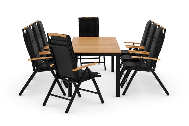 Las Vegas Matgrupp 220-280x100+ 8 Stolar m Dyna - Svart/Teak - Utemöbler - Utegrupp - Matgrupper utomhus