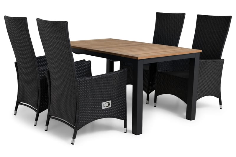 Las Vegas Matgrupp Utomhus 152-210 + 4 Jenny Ställbar Fåtölj - Inkl Dyna Svart/Teak/Svart - Utemöbler - Utegrupp - Matgrupper utomhus