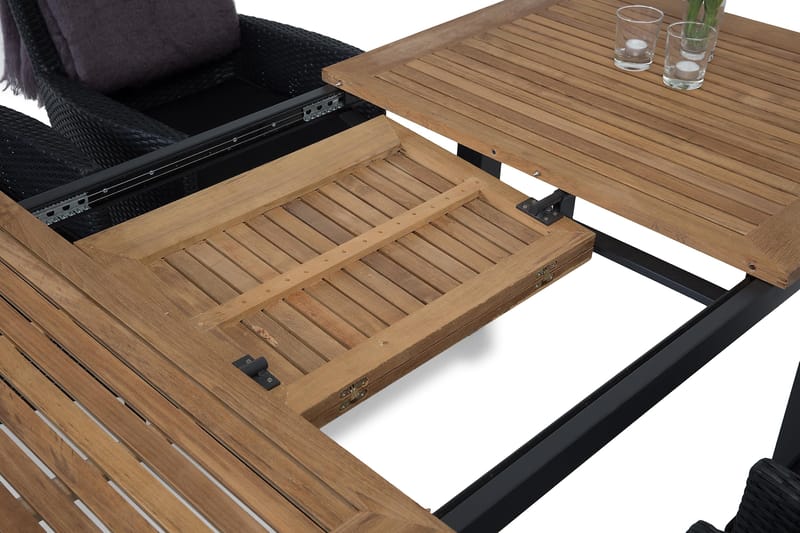 Las Vegas Matgrupp Utomhus 152-210 + 4 Thor Fåtölj - Svart/Teak - Utemöbler - Utegrupp - Matgrupper utomhus