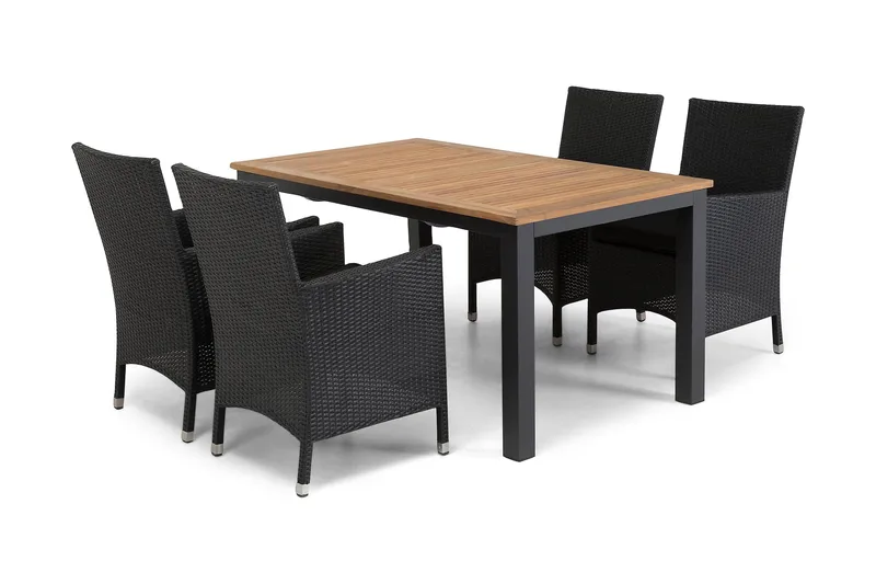 Las Vegas Matgrupp Utomhus 152-210 + 4 Thor Fåtölj - Svart/Teak - Utemöbler - Utegrupp - Matgrupper utomhus