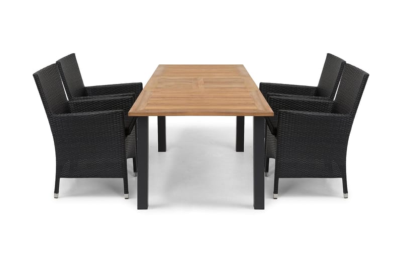 Las Vegas Matgrupp Utomhus 152-210 + 4 Thor Fåtölj - Svart/Teak - Utemöbler - Utegrupp - Matgrupper utomhus