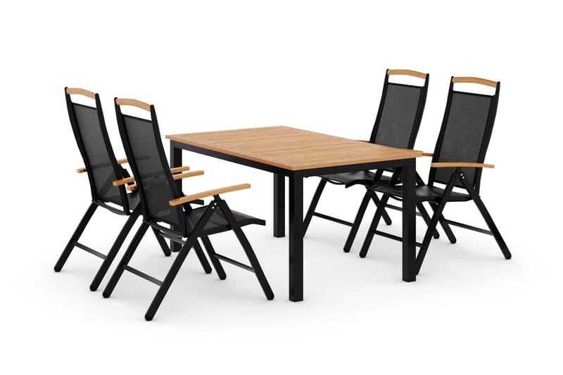 Las Vegas Matgrupp Utomhus 152-210 + 4 Positionsstol Lyx - Svart/Teak - Utemöbler - Utegrupp - Matgrupper utomhus
