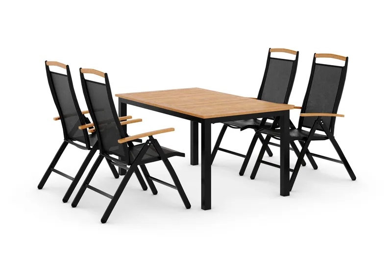 Las Vegas Matgrupp Utomhus 152-210 + 4 Positionsstol Lyx - Svart/Teak - Utemöbler - Utegrupp - Matgrupper utomhus