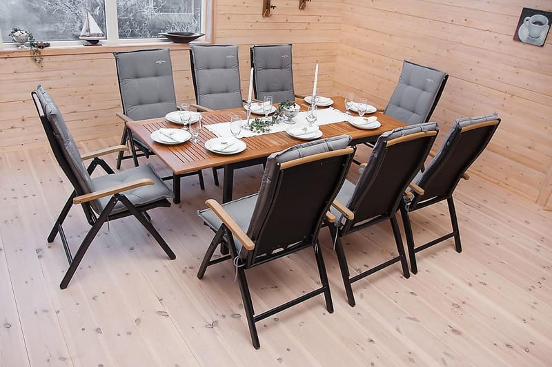 Las Vegas Matgrupp Utomhus 152-210 + 4 Positionsstol Lyx - Svart/Teak - Utemöbler - Utegrupp - Matgrupper utomhus