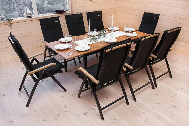 Las Vegas Matgrupp Utomhus 152-210 + 4 Positionsstol Lyx - Svart/Teak - Utemöbler - Utegrupp - Matgrupper utomhus