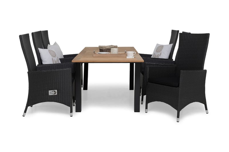 Las Vegas Matgrupp Utomhus 152-210 + 6 Jenny Ställbar Fåtölj - Inkl Dyna Teak/Svart - Utemöbler - Utegrupp - Matgrupper utomhus