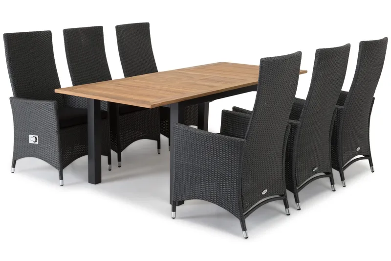 Las Vegas Matgrupp Utomhus 152-210 + 6 Jenny Ställbar Fåtölj - Teak/Svart - Utemöbler - Utegrupp - Matgrupper utomhus